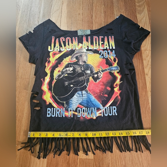 Jason Aldean Upcycled Burn it Down Hand Cut Black Concert T-Shirt Women's Large - Picture 8 of 11